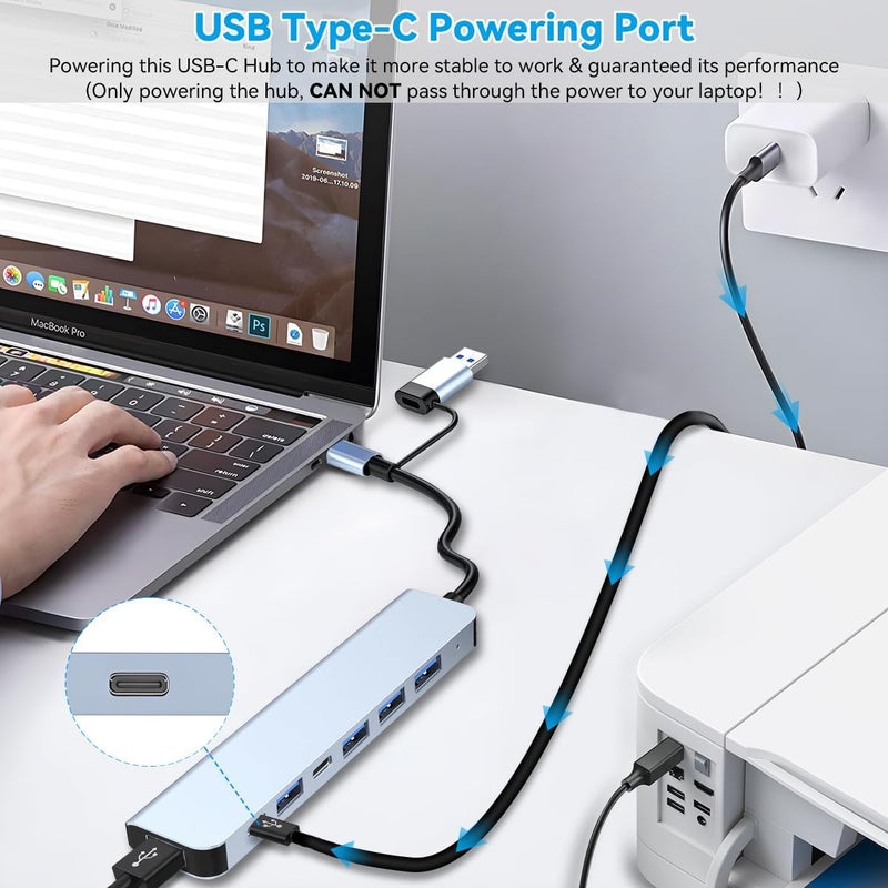 Herfair USB C Hub USB Hub Aluminum 7 in 1 USBC Dock with USB3.0 & USB2.0 Ports Extender Multiport Adapter for PC/Laptops/MacBook Pro/Air/iMac/iPad and More Devices - Image 4
